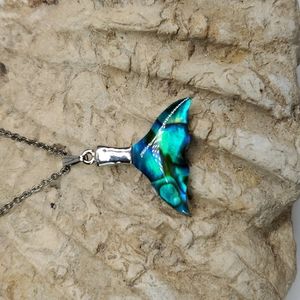 Silver Tone Abalone Like Whale Tail Necklace